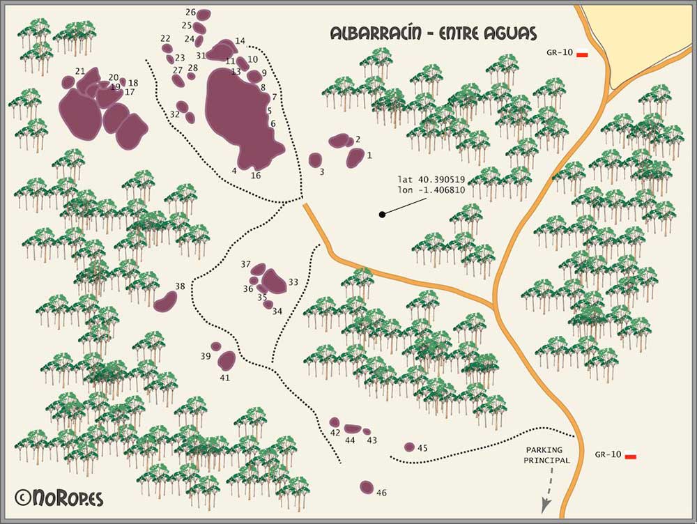 Fotografía del plano de los sectores boulder Albarracín: Entre Aguas