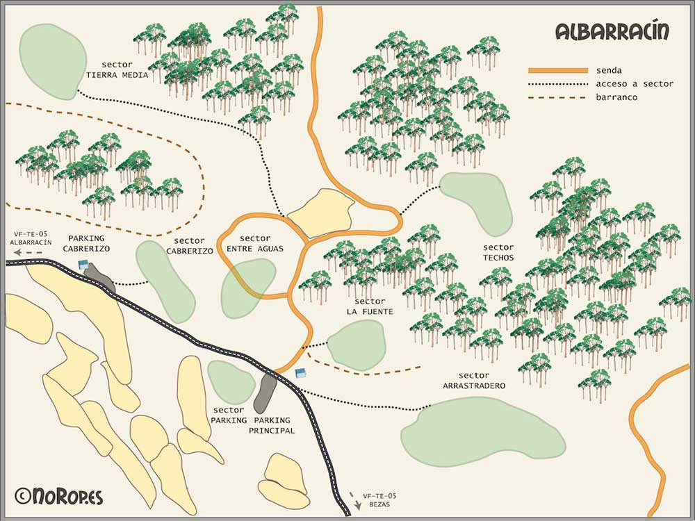 Fotografía del plano de los sectores boulder en Albarracin